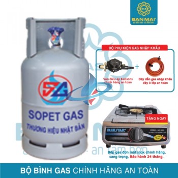 Bộ bình gas màu xám van Nhật Bản chính hãng an toàn cho mọi gia đình 